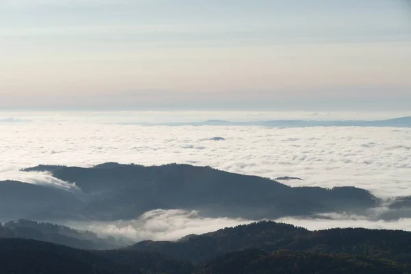 Τσέχος Jeseniky Βουνά Πάνω Από Σύννεφο Αντιστροφής Ηλιόλουστο Καιρό — Φωτογραφία Αρχείου