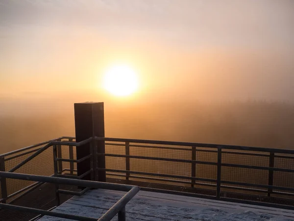 Sonnenaufgang Auf Dem Stählernen Aussichtsturm Havran Cesky Les Westböhmen — Stockfoto