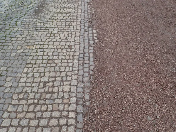 Détail Trottoir Piétonnier Avec Pavés Cours Réparation — Photo