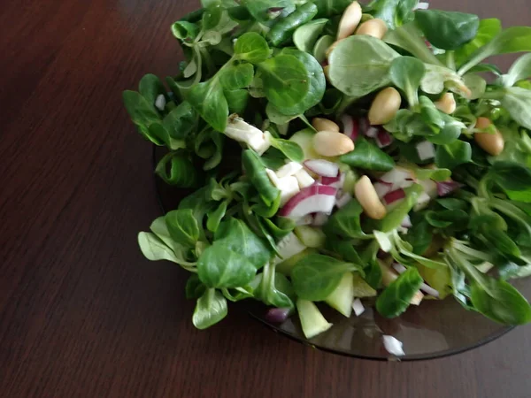 Insalata Foglie Verde Sana Fresca Una Ciotola — Foto Stock