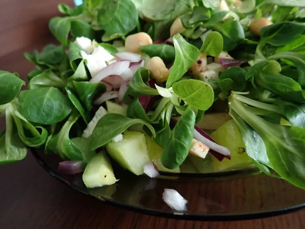 Salade Feuilles Vertes Fraîches Saines Dans Bol — Photo