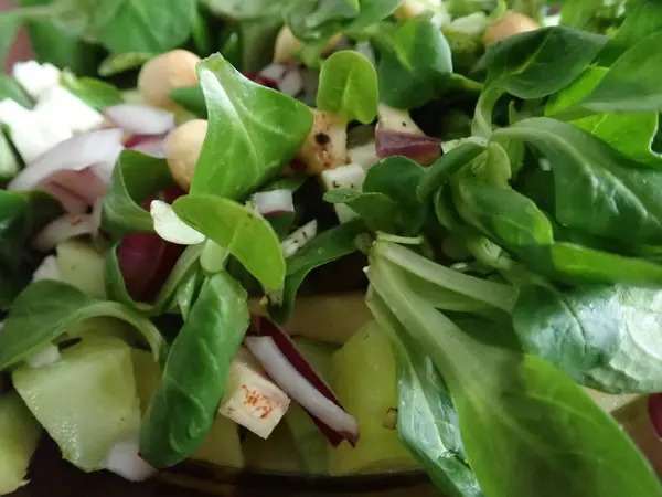 Salade Feuilles Vertes Fraîches Saines Dans Bol — Photo