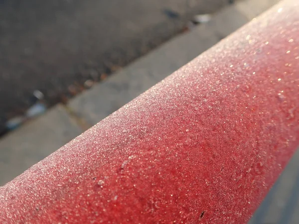 Close Detail Frozen Red Railing — Stock Photo, Image