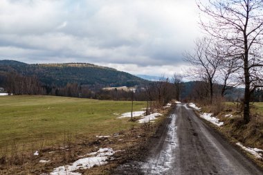 Kışın sonunda Çekler 'in kuzey dağlarında boynuzlu luzicke.