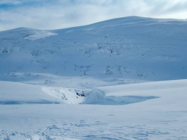 Hermoso Paisaje Invierno Nevado Salvaje Del Parque Nacional Sarek Irlanda — Foto de Stock