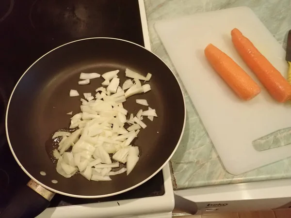 Corte Legumes Cozinha Para Preparação Alimentos — Fotografia de Stock