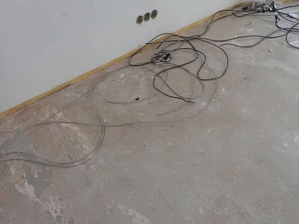 Cables Eléctricos Cables Durante Reconstrucción Dentro Una Casa — Foto de Stock