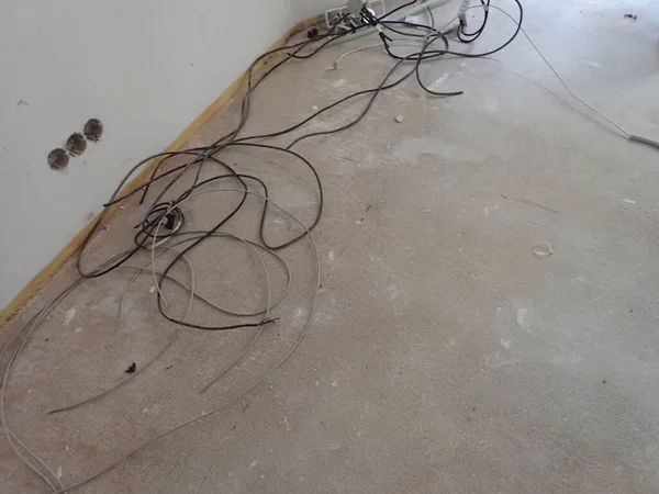 Cabos Elétricos Fios Durante Reconstrução Dentro Uma Casa — Fotografia de Stock