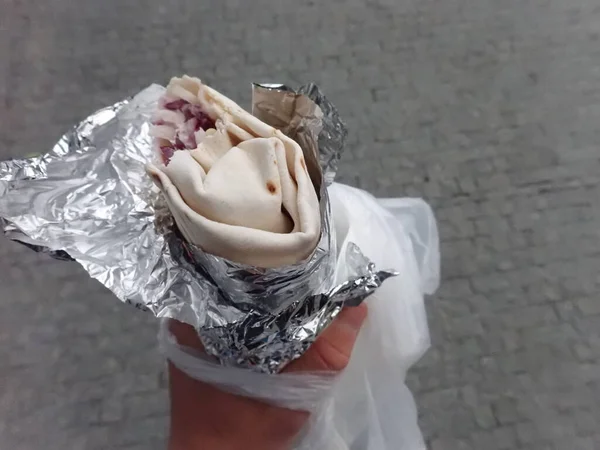 Straße Zum Mitnehmen Fast Food Kebab Tortilla Wrap — Stockfoto