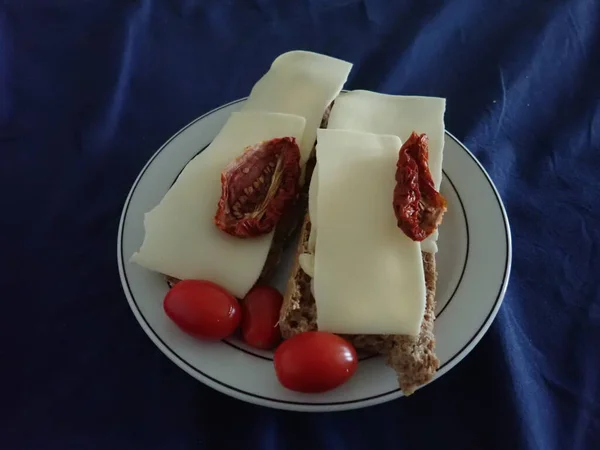 Porción Pan Queso Con Merienda Vegetal — Foto de Stock