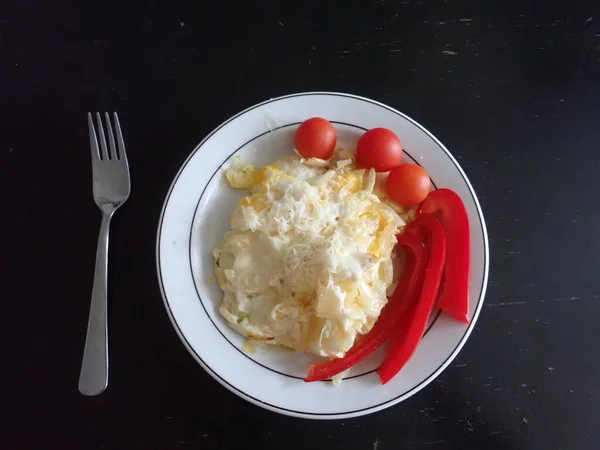 Portion Homemade Scrambled Eggs Vegetables — Stock Photo, Image