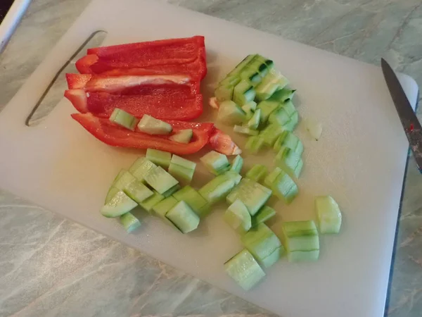 Homamade Preparación Ensalada Mixeex Con Queso Feta Cocina —  Fotos de Stock