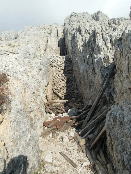 Erődítmény Maradványok Memória Világháború Dolomitok Sass Stria — Stock Fotó