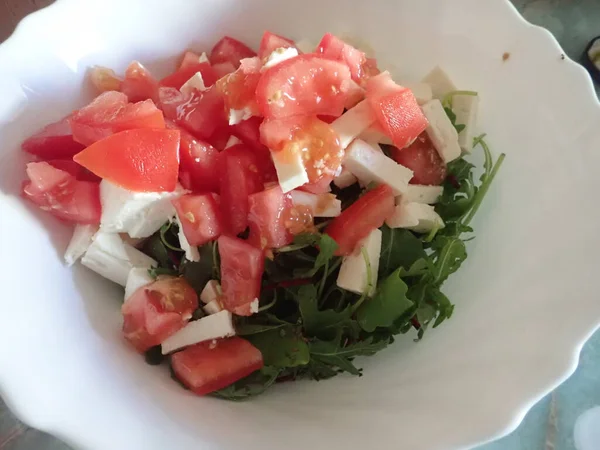 Preparación Casera Ensalada Mixta Balkan Verduras Frescas Cocina —  Fotos de Stock