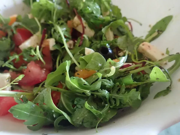 Préparation Maison Salade Mixte Légumes Frais Balkan Dans Cuisine — Photo