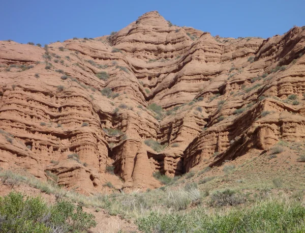 Red rock formations in Canyon Konorchek in Kyrgyzstan — Stock Photo, Image