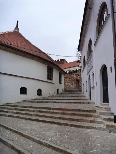 Jalan sempit dengan langkah-langkah di sebuah kota tua — Stok Foto
