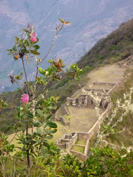 Choquequorio inka руїни в перуанських гірських джунглях — стокове фото