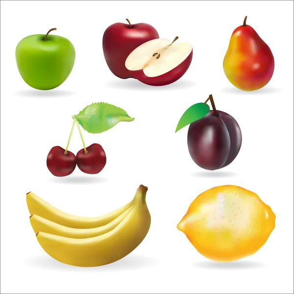 バナナ リンゴ梨桜レモン新鮮な夏の果物セットします。 — ストックベクタ