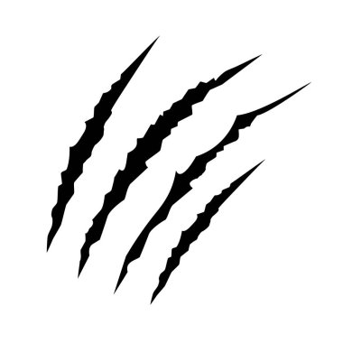 Black claws scratche animal. Four scratches shape. Wild animal claw marks. Funny design element. Vector illustration