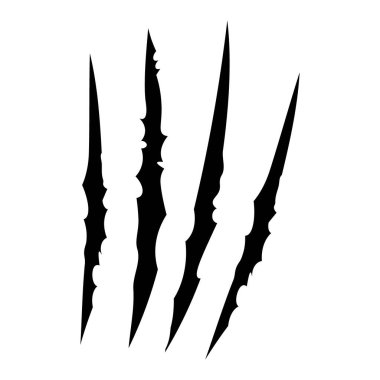 Black claws scratche animal. Four scratches shape. Wild animal claw marks. Funny design element. Vector illustration