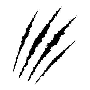 Black claws scratche animal. Four scratches shape. Wild animal claw marks. Funny design element. Vector illustration