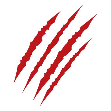 Kızıl pençeler hayvanı tırmalıyor. Dört çizik şeklinde. Vahşi hayvan pençesi izleri. Komik tasarım öğesi. Vektör illüstrasyonu