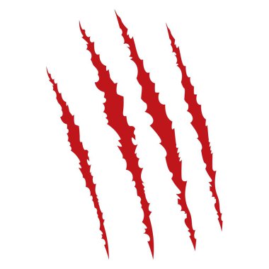 Kızıl pençeler hayvanı tırmalıyor. Dört çizik şeklinde. Vahşi hayvan pençesi izleri. Komik tasarım öğesi. Vektör illüstrasyonu