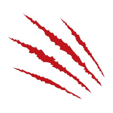 Kızıl pençeler hayvanı tırmalıyor. Dört çizik şeklinde. Vahşi hayvan pençesi izleri. Komik tasarım öğesi. Vektör illüstrasyonu