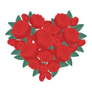 Kalp şeklinde kırmızı güller. Sevgililer Günü, düğünler ve romantik etkinlikler için mükemmel. Vektör illüstrasyonu
