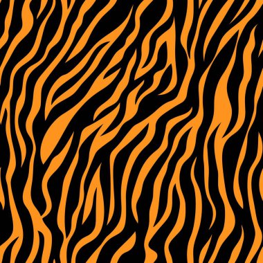 Black and orange abstract tiger stripe seamless background. Abstract animal print. Vector illustration