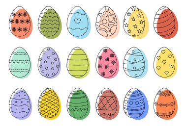 Doodle style Easter Eggs collection in colorful. Perfect for design elements Easter greetings. Vector illustration