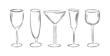 Set of wine and alcoholic beverages glasses.Vector illustration