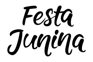 Elegant handwritten black lettering of Festa Junina. Simple and modern script typography for Brazilian June festival designs, posters, cards, invitations, and decorations.Vector illustration