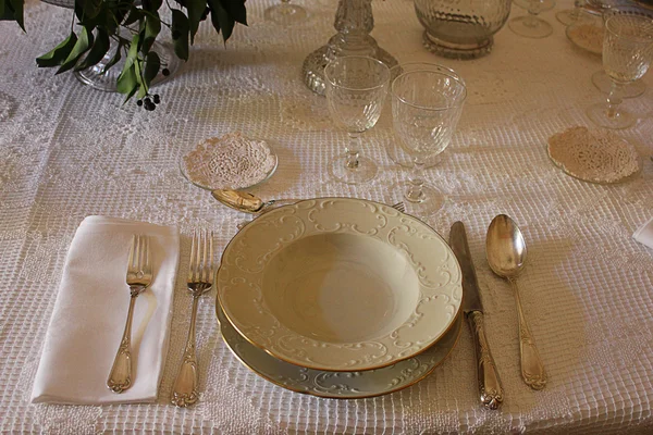 Elegant table with embroidery — Stock Photo, Image