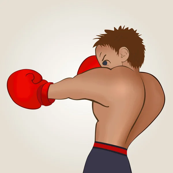 Boxeador joven en azul corto entrenado sobre un fondo claro — Archivo Imágenes Vectoriales