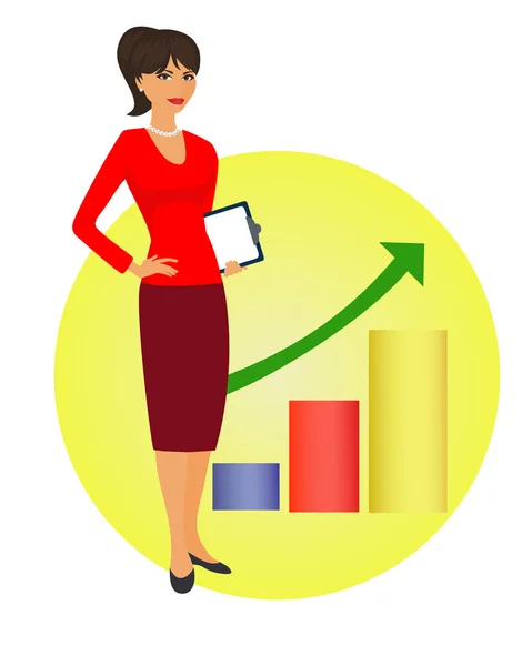 Estratega político está de pie en el fondo del gráfico creciente — Vector de stock