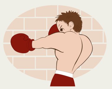 Kırmızı şort bir tuğla duvara eğitimli genç boksör