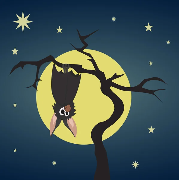 Morcego pendurado em uma árvore seca — Vetor de Stock