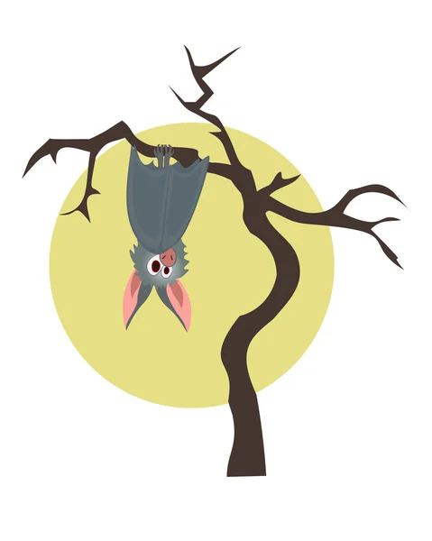 Murciélago gris colgando de un árbol seco — Vector de stock