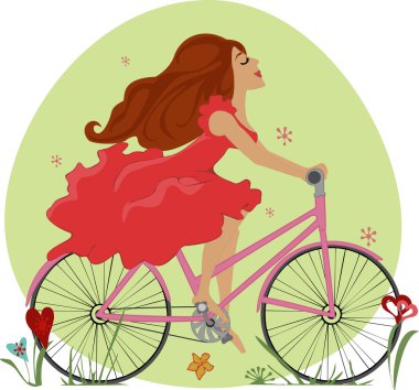 Güzel genç kız bir bisiklet ile gidiyor