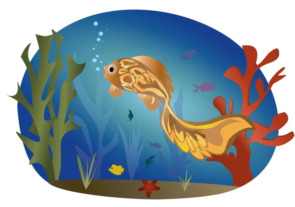 바다 풍경 배경 물고기의 그림 — 스톡 벡터