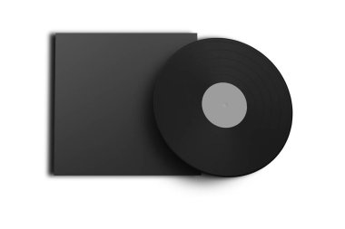 Kapaklı boş plak plağı. Gri bir arka planda izole edilmiş gibi yap. 3d oluşturma.