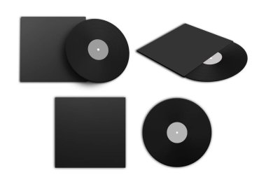 Kapaklı boş plak plağı. Gri bir arka planda izole edilmiş gibi yap. 3d oluşturma.