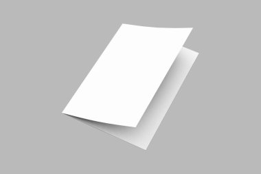 Premium Bi dikey olarak katlanır - manzara broşürü ya da davetiye gri arka planda izole edilmiş şekilde taklit edilir. 3d oluşturma
