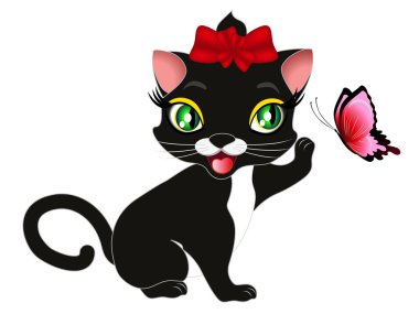 bir kelebek ile oynarken sevimli kedi yavrusu.