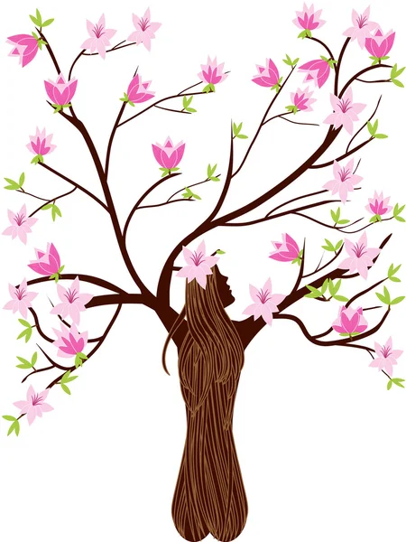 Árbol de magnolia, ilustración . — Vector de stock