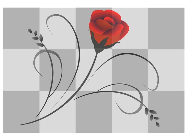 Rosa rossa su uno sfondo a scacchi . — Vettoriale Stock
