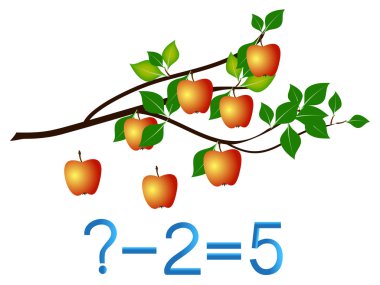  Çocuklar için eğitici oyunlar, çıkarma, elma örneği.