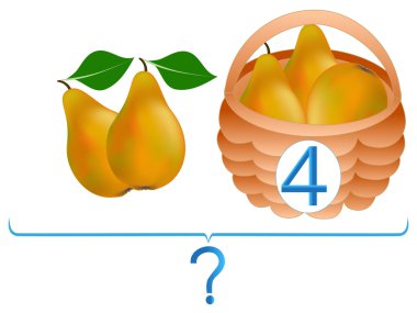  Çocuklar için eğitici oyunlar, matematiksel ekleme, armut ile örnekler.